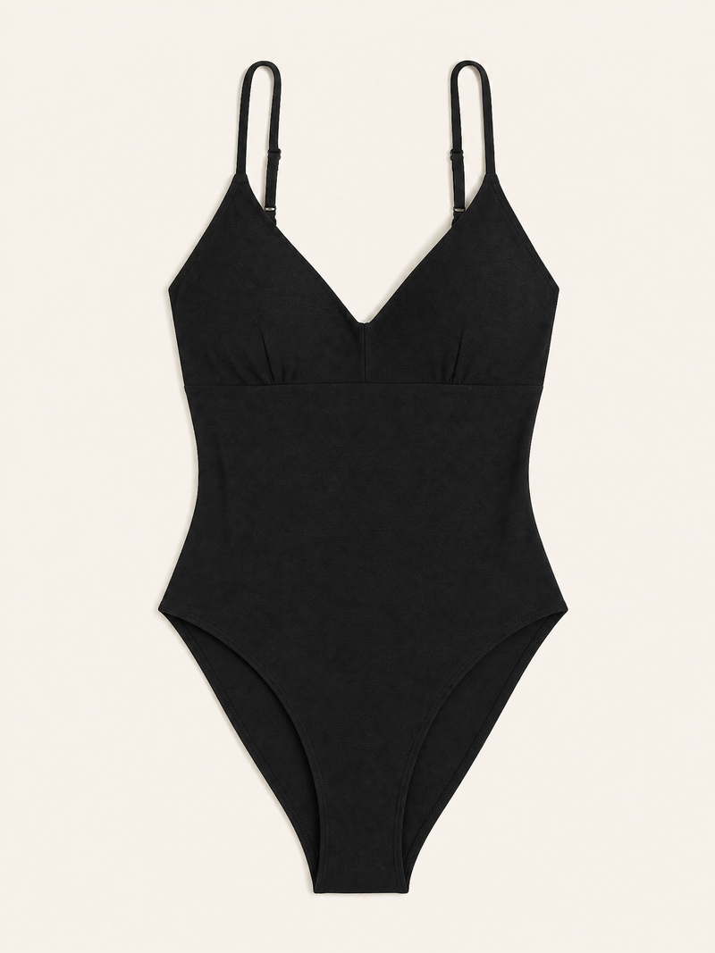 Costume intero nero a coste con schiena incrociata