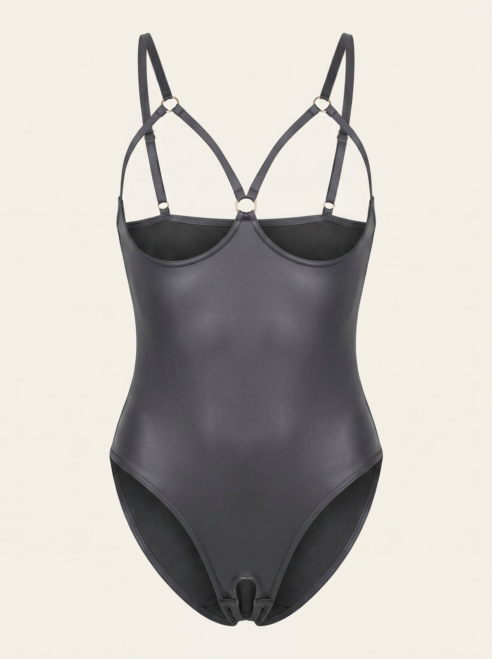 Black Satin Bodysuit with Strappy Open Back