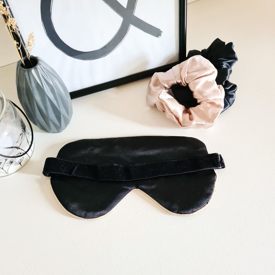 Black Satin Eye Mask with Adjustable Straps for Comfort-Eye Mask-Bellascena-bellascena