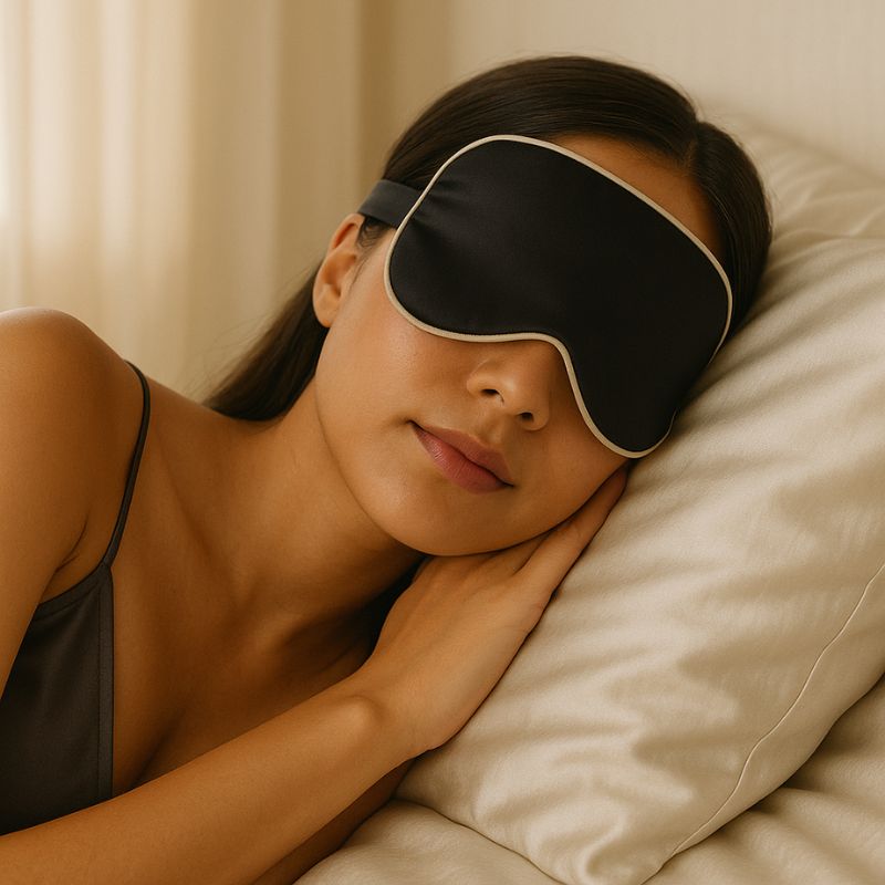 Black Satin Eye Mask with Adjustable Straps for Comfort-Eye Mask-Bellascena-bellascena