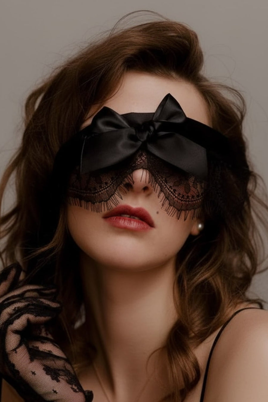 Black Satin Eye Mask with Lace Trim and Ribbon Tie-Eye Mask-Bellascena-bellascena
