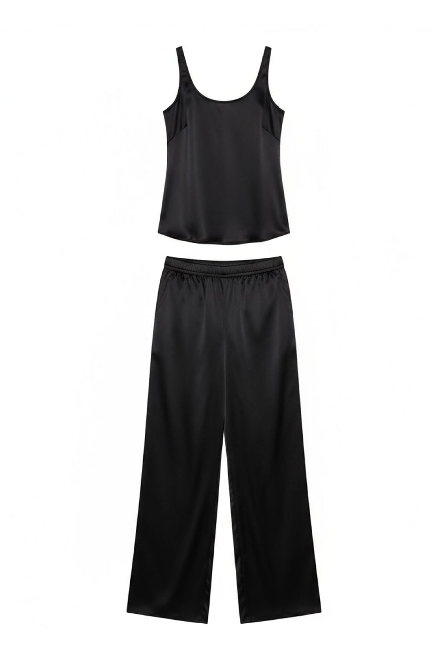 Black Satin Pajama Set with Sleeveless Style-Pajama Set-Bellascena-bellascena