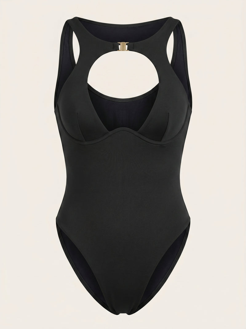 Costume intero sintetico nero con dettaglio cut-out