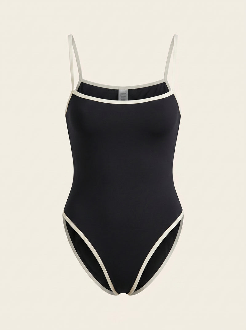 Costume intero nero sintetico con cut-out e strappy