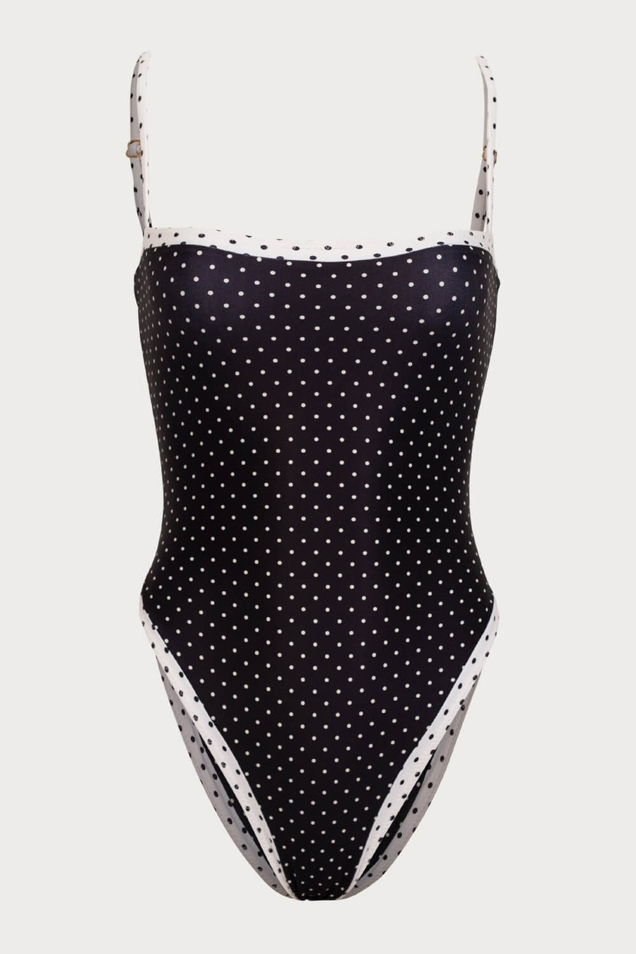 Black and White Polka Dot Stretch Swimsuit with Strappy Design-One-Piece Swimsuit-Bellascena-bellascena
