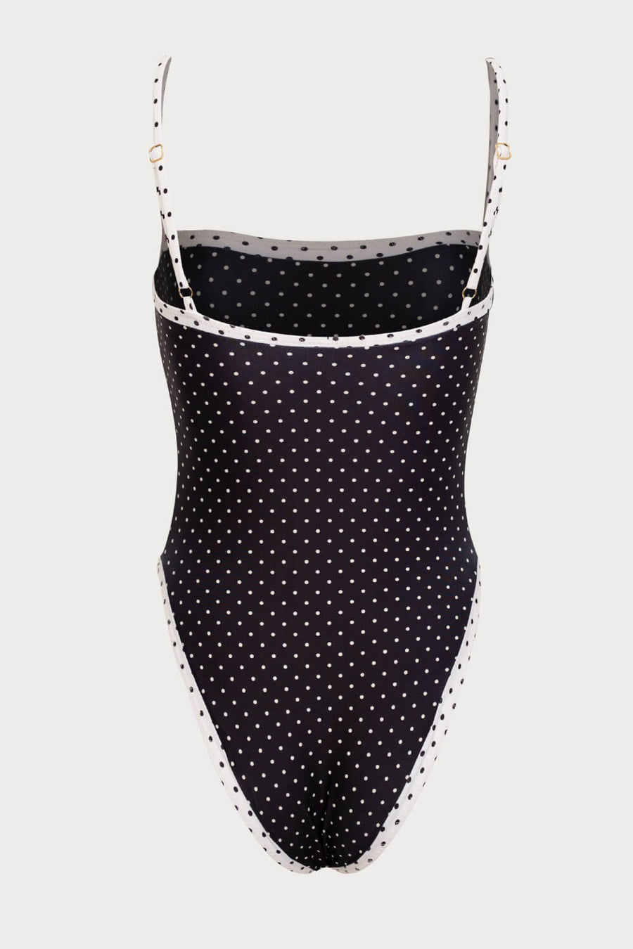 Black and White Polka Dot Stretch Swimsuit with Strappy Design-One-Piece Swimsuit-Bellascena-bellascena