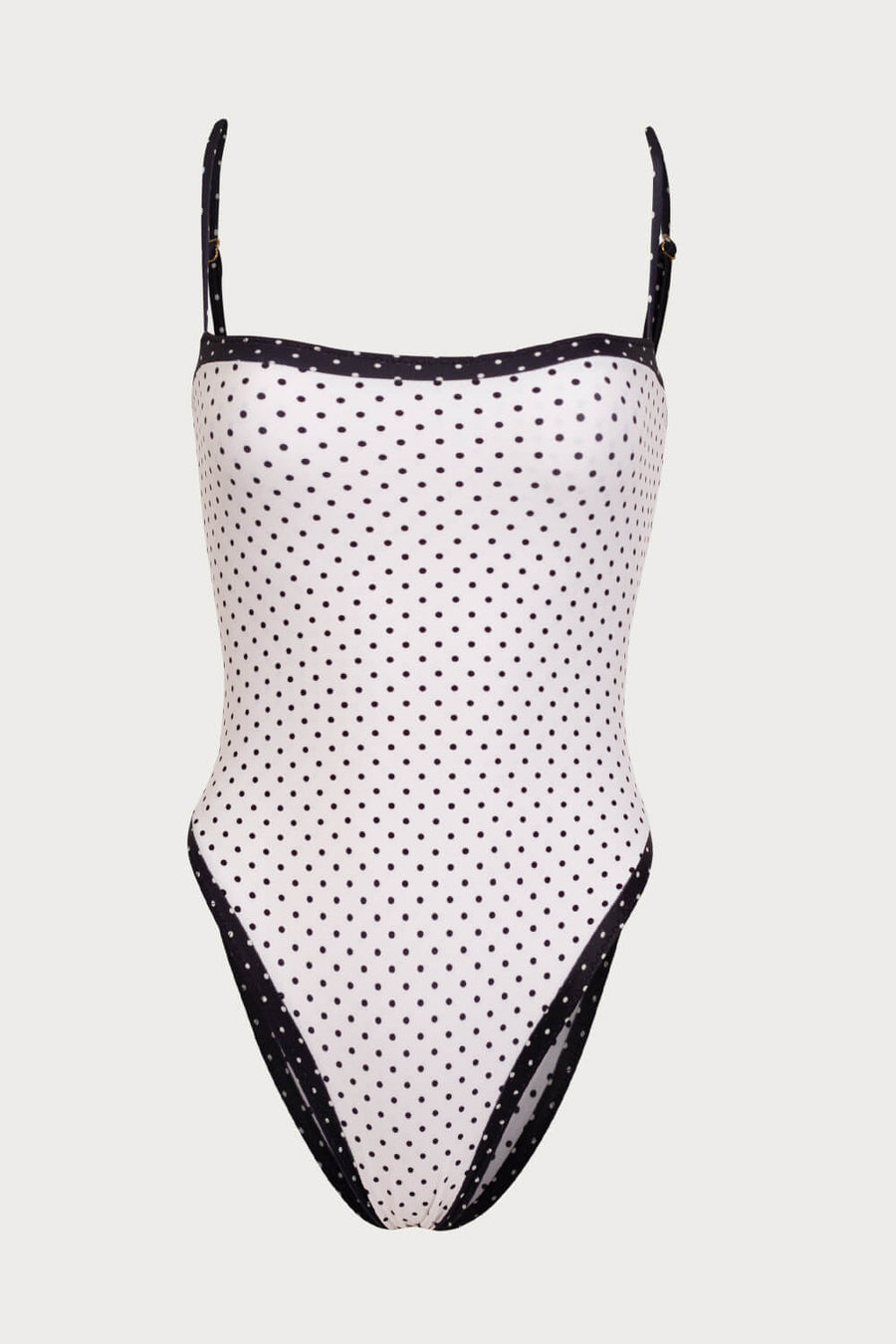 Black and White Polka Dot Stretch Swimsuit with Strappy Design-One-Piece Swimsuit-Bellascena-bellascena