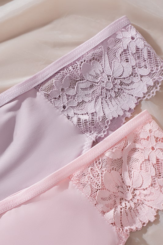 Blush Pink Satin Thong with Floral Lace Detail-Thong-Bellascena-bellascena