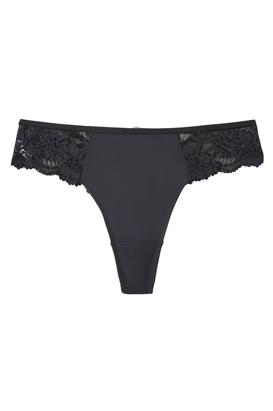 Blush Pink Satin Thong with Floral Lace Detail-Thong-Bellascena-Black-S-bellascena
