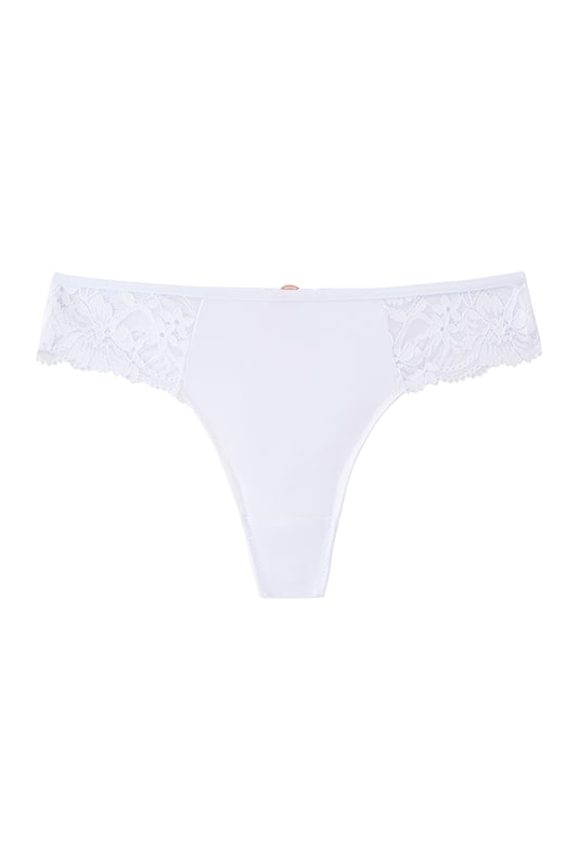 Blush Pink Satin Thong with Floral Lace Detail-Thong-Bellascena-White-S-bellascena