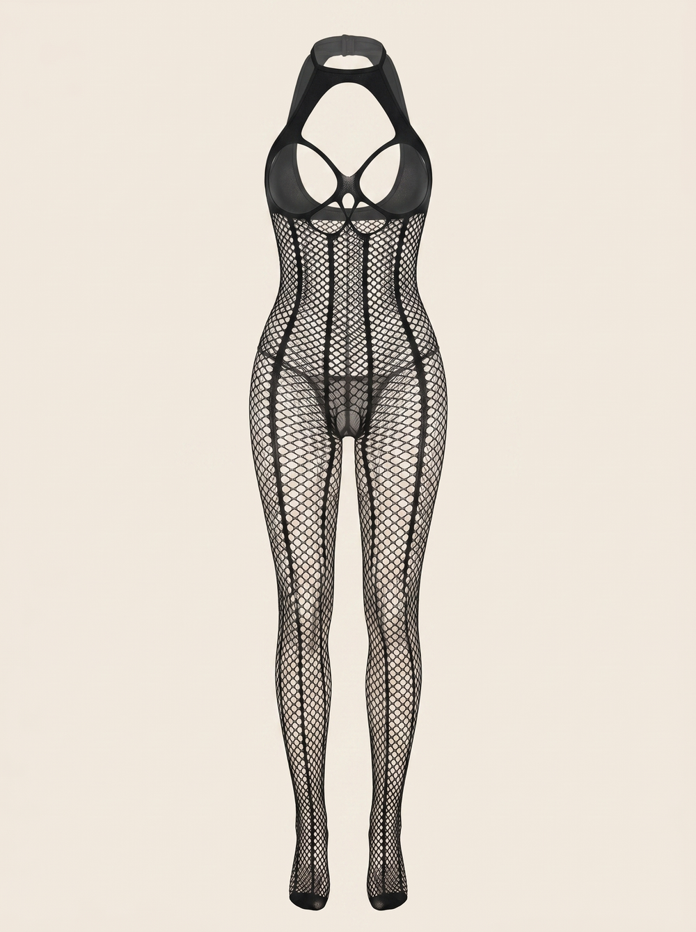 Bold Black Mesh Bodysuit with Strappy Cutouts