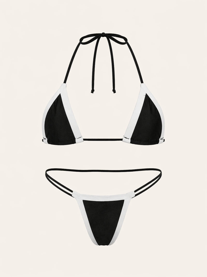 Bold Black and White Satin Bodysuit with Strappy Cutouts