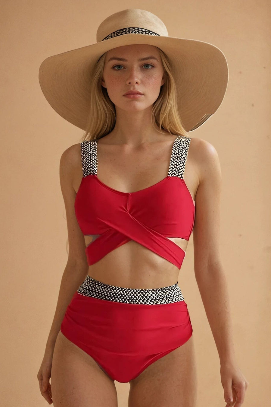 Bold Black/Red Sequin Swimwear Set with High Waist-One-Piece Swimsuit-Bellascena-Red-S-bellascena
