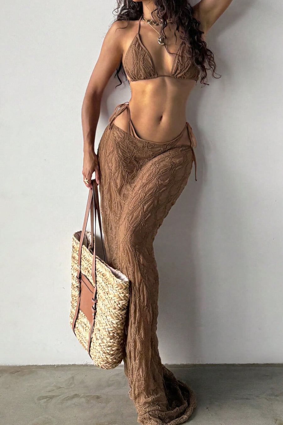 Brown & Black Lace Bikini Set with Tie Side Charm-Bikini Set-Bellascena-XS-Brown-bellascena