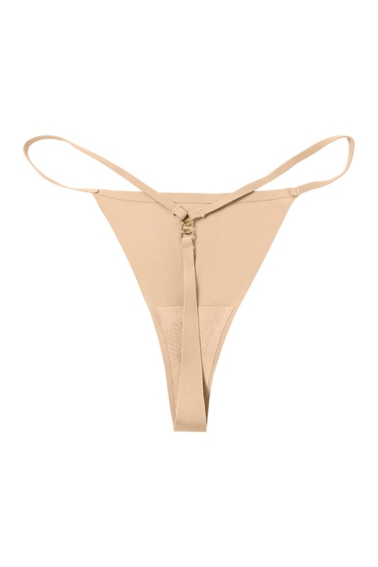 Brown Sheer Mesh Bodysuit with Strappy Ring Detail-Bodysuit-Bellascena-Nude-XS-bellascena