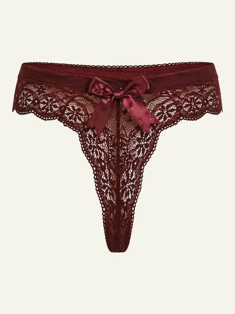 Burgundy Lace Panty with Bow Detail