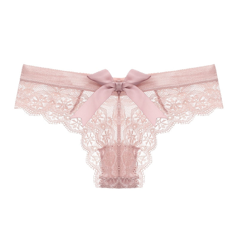 Burgundy Lace Panty with Bow Detail-Panty-Bellascena-Pink-S/M-bellascena