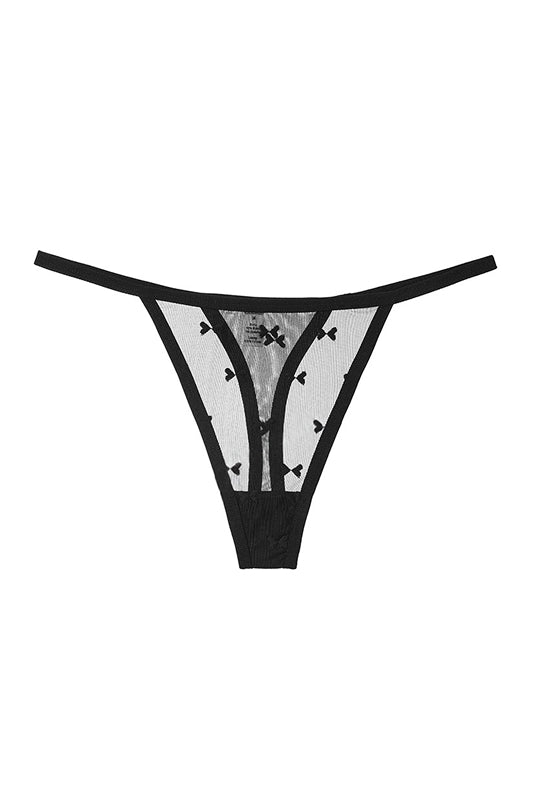 Burgundy Mesh Thong with Embroidered Straps-Thong-Bellascena-Black-S-bellascena