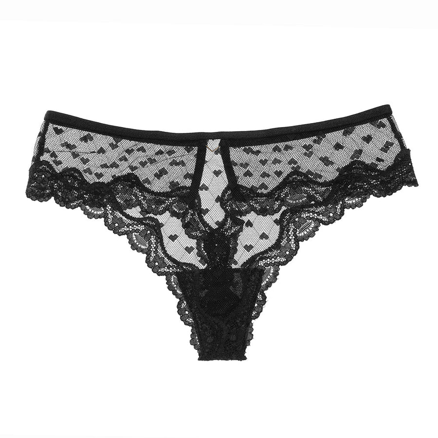 Captivating Red Polka Dot Mesh Panty with Lace Edges-Panty-Bellascena-bellascena