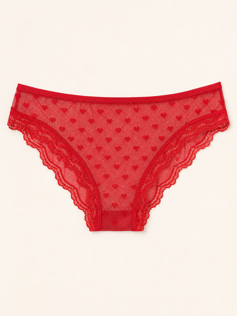 Captivating Red Polka Dot Mesh Panty with Lace Edges
