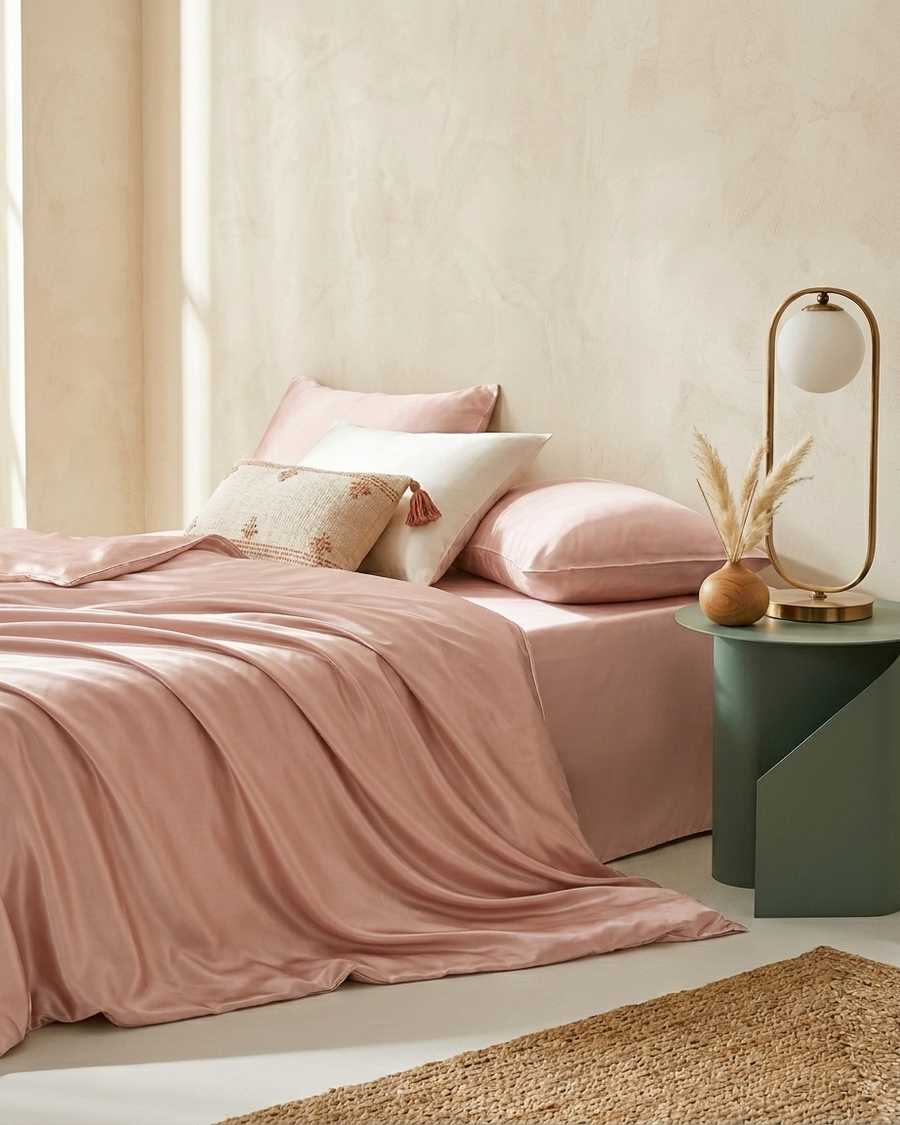 Champagne Satin Duvet Cover with Glossy Finish-Duvet Cover-Bellascena-Pink-140x200cm-bellascena