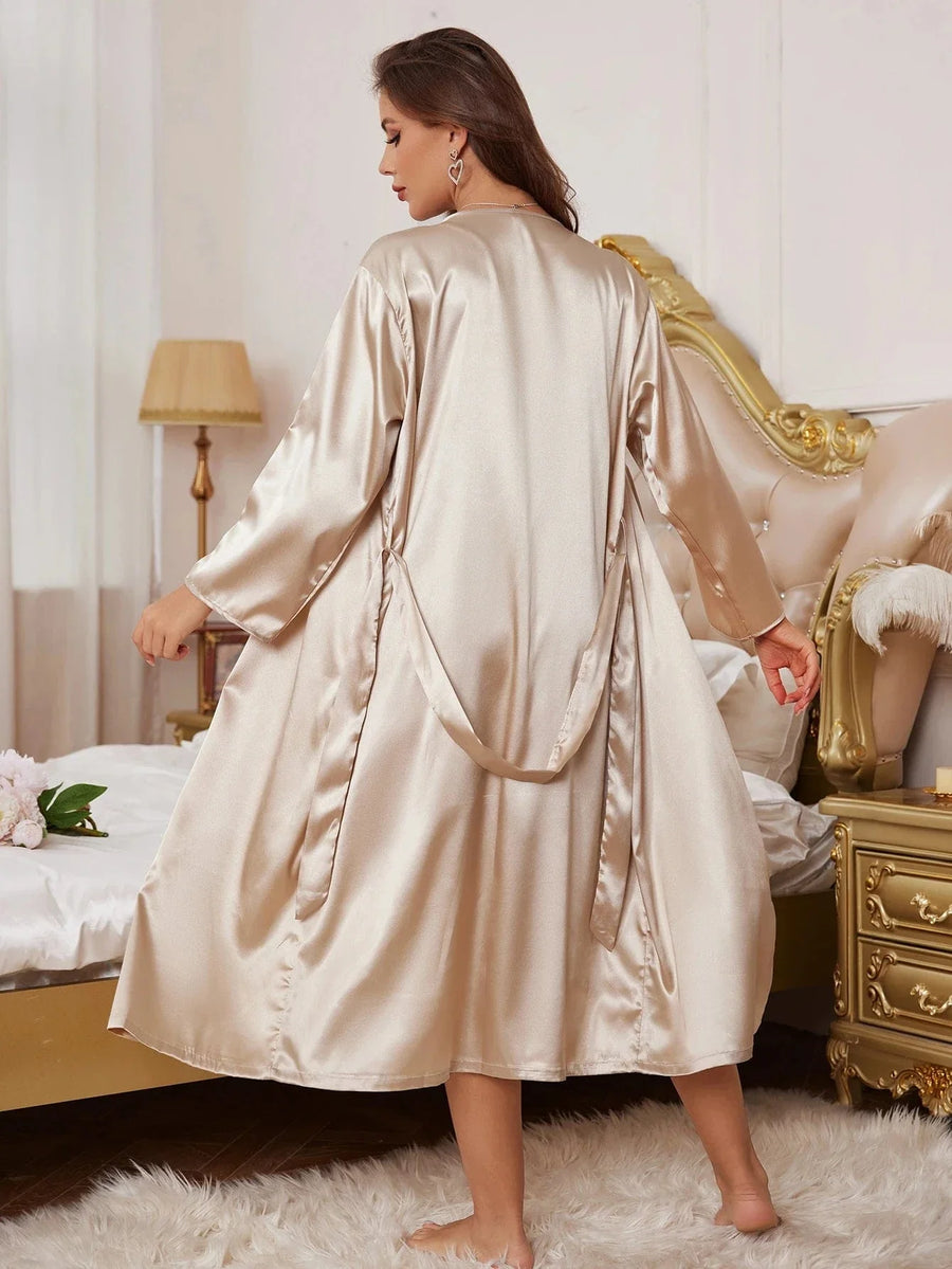 Champagne Satin Kimono Robe with Long Sleeves-Kimono Robe-Bellascena-bellascena