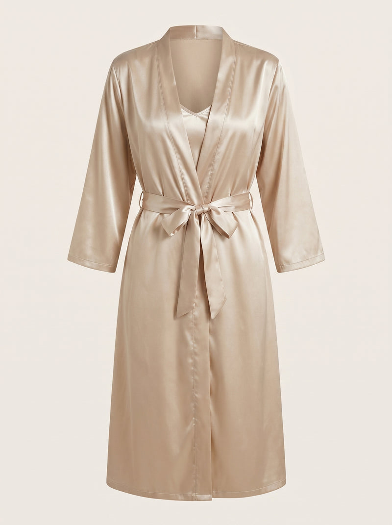 Champagne Satin Kimono Robe with Long Sleeves