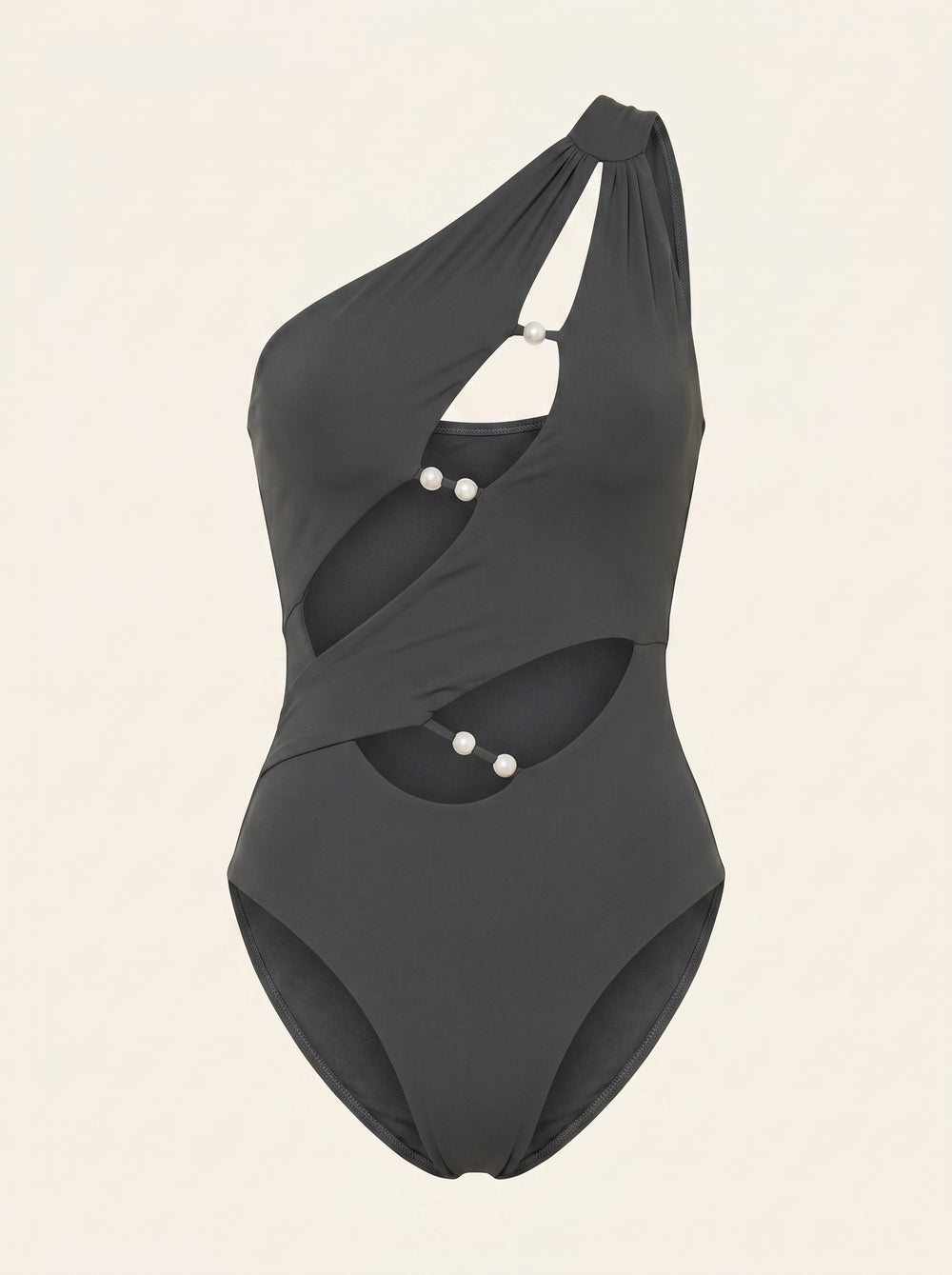 Costume intero in nylon grigio antracite con cut-out