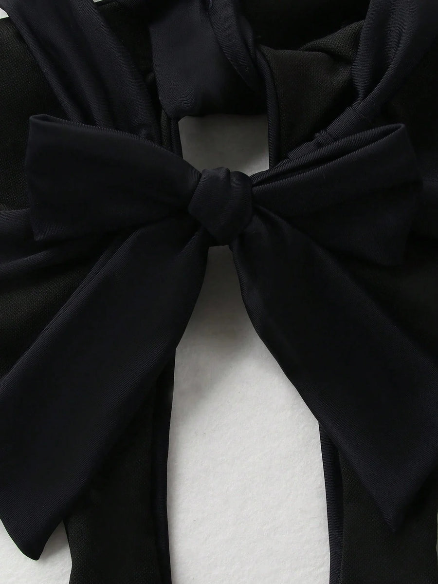 Chic Black and White Satin Bodysuit with Strappy Cutouts-Bodysuit-Bellascena-bellascena