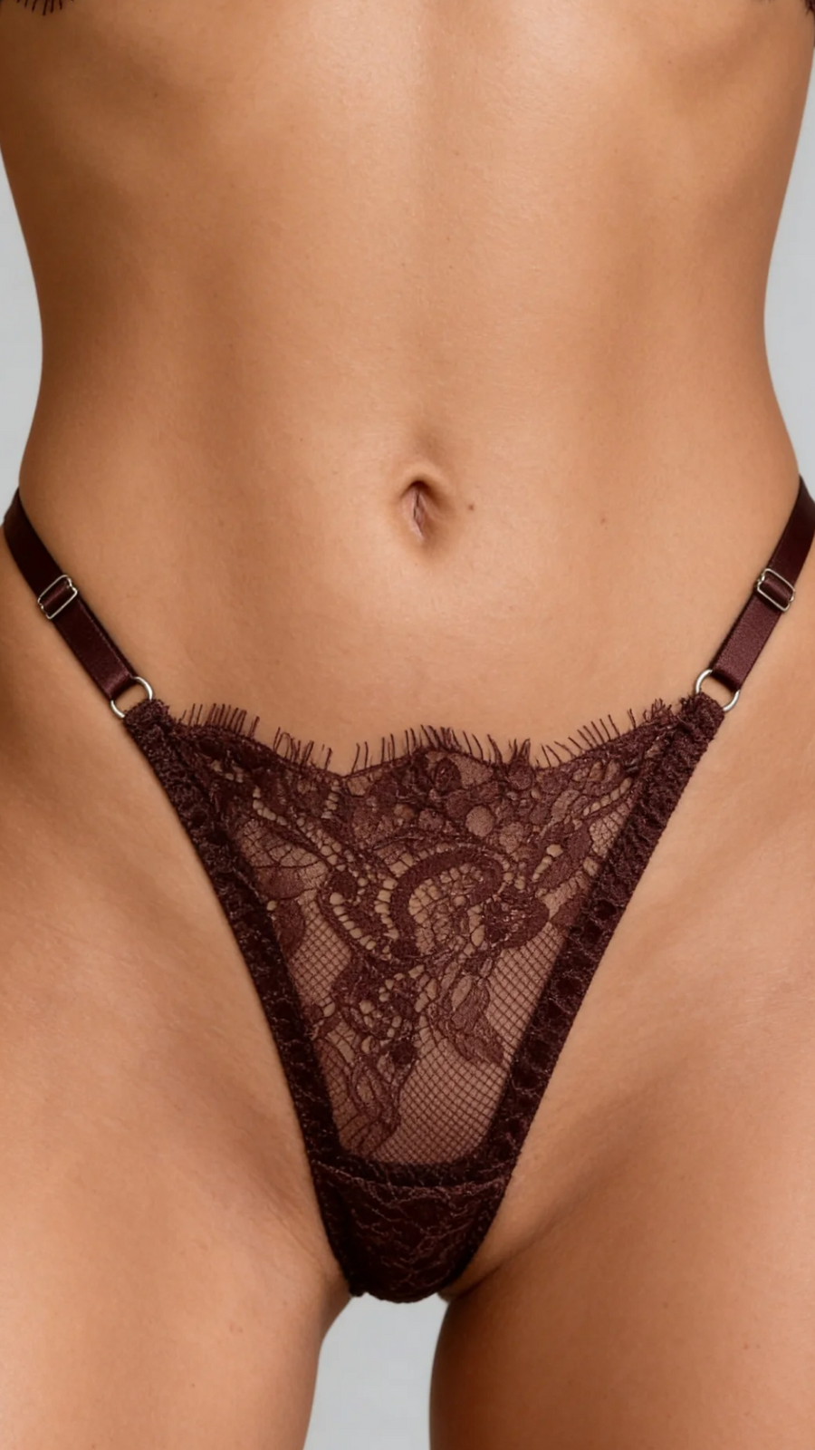 Chocolate Brown Lace Lingerie Set with Strappy Sheer Design-Lingerie Set-Bellascena-bellascena