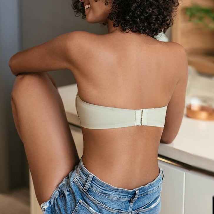 Cream Satin Strapless Bra with Seamless Design-Bra-Bellascena-bellascena