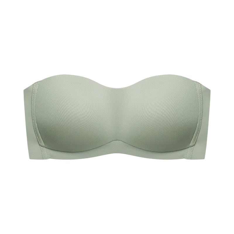 Cream Satin Strapless Bra with Seamless Design-Bra-Bellascena-bellascena