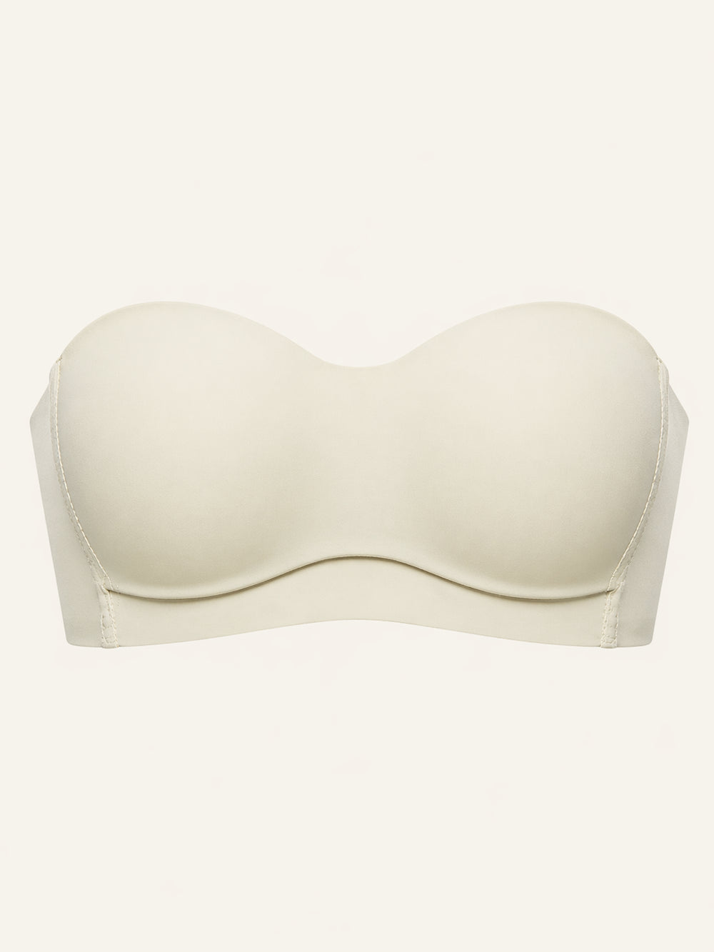Reggiseno color crema in raso senza spalline con design senza cuciture