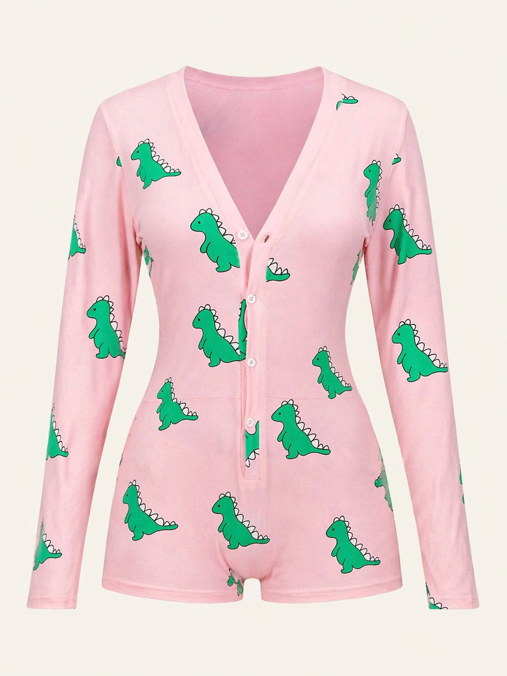 Barboteuse en coton rose mignon avec imprimé de dinosaure et boutons