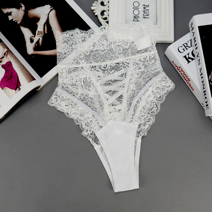 Daring Black Lace Panty with Scalloped Edges and Bow Detail-Panty-Bellascena-White-S-bellascena