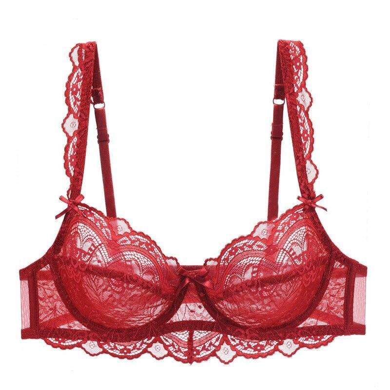 Dark Green Lace Bra with Strappy Detail-Bra-Bellascena-Burgundy-70A-bellascena