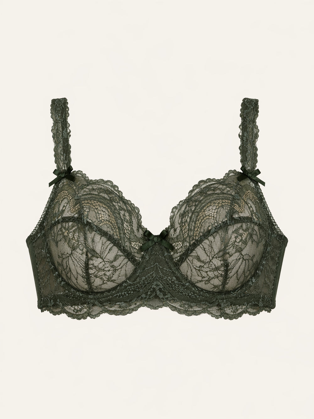 Reggiseno in pizzo verde scuro con dettagli a spalline