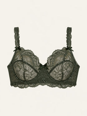 Dark Green Lace Bra with Strappy Detail-Bra-Bellascena-Green-70A-bellascena