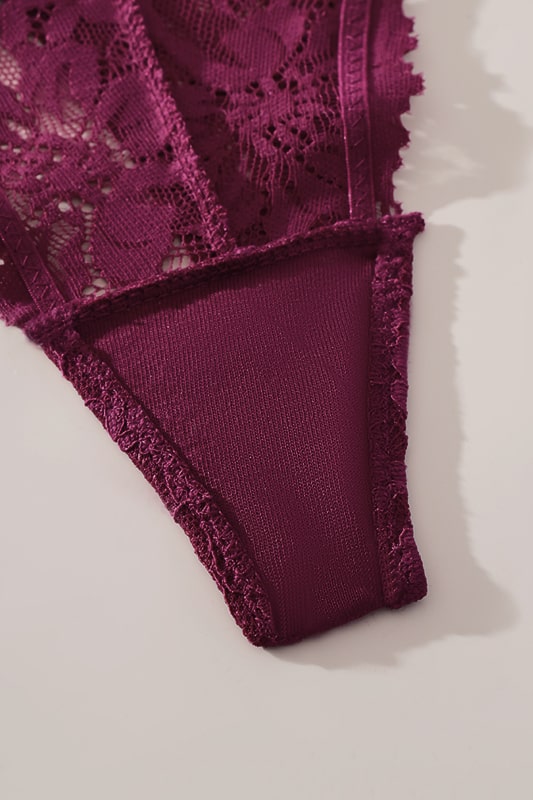 Deep Purple Lace Bodysuit with Adjustable Straps-Bodysuit-Bellascena-bellascena