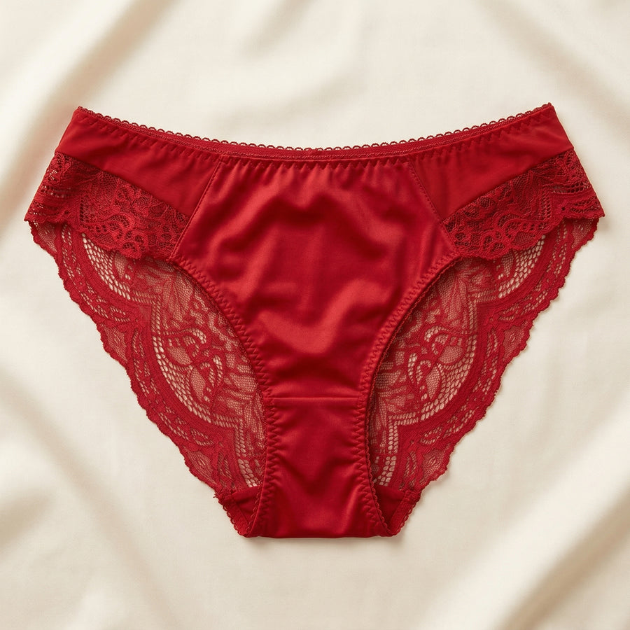 Deep Red Lace Lingerie Set with Bow Detail-Lingerie Set-Bellascena-bellascena