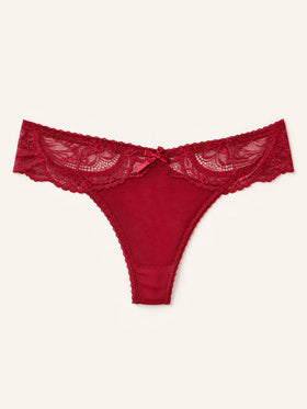 Deep Red Lace Lingerie Set with Bow Detail-Lingerie Set-Bellascena-bellascena