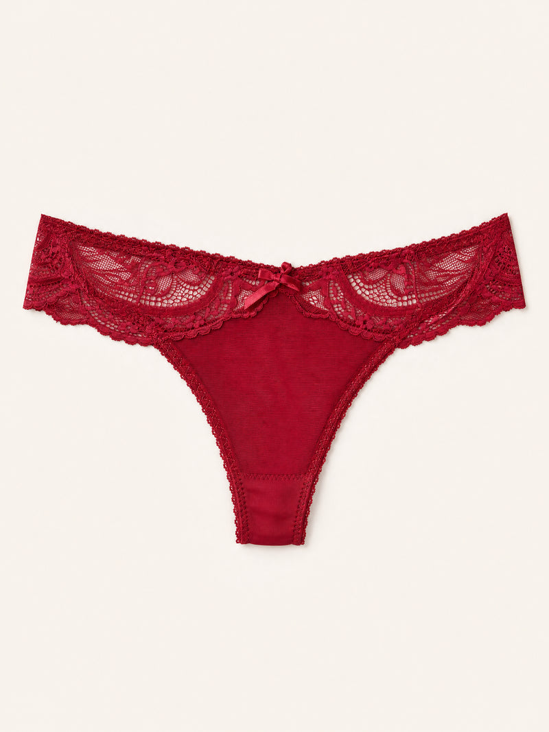Set lingerie in pizzo rosso intenso con dettaglio a fiocco