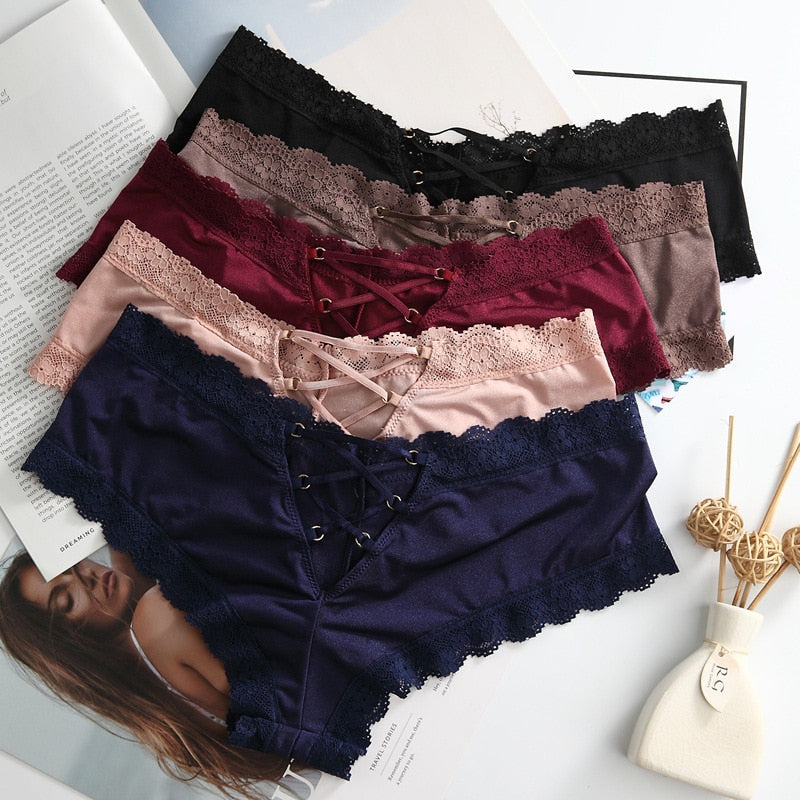 Deep Red Lace Panty with Strappy Design-Panty-Bellascena-bellascena