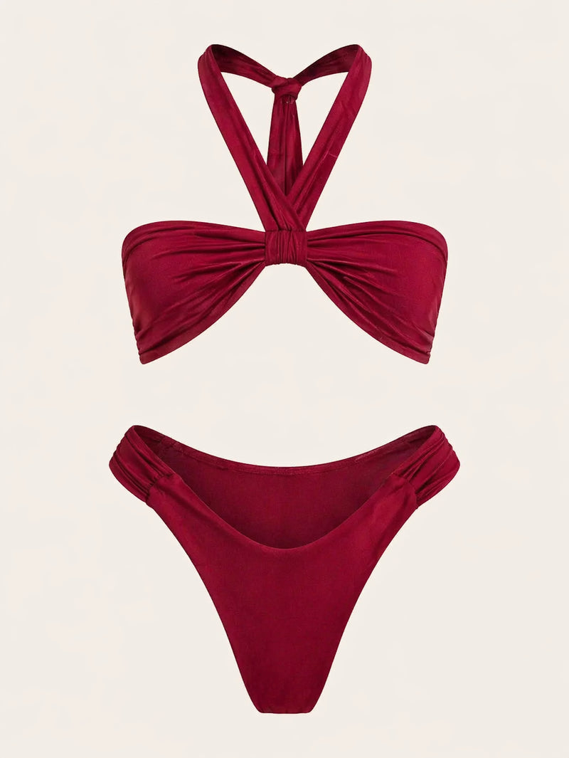 Deep Red Satin Bodysuit with Strappy Cutouts