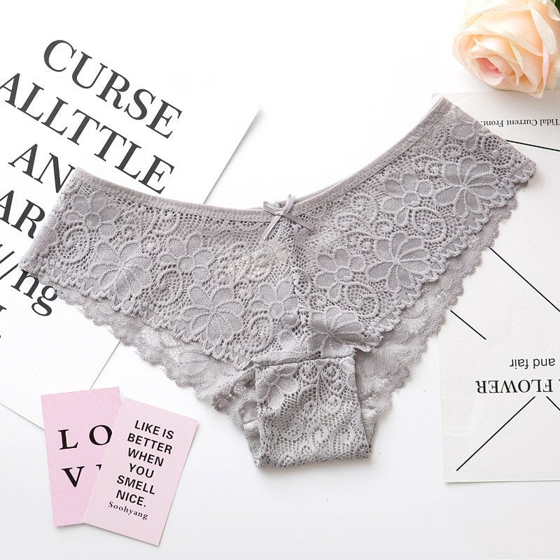 Delicate Floral Lace Panty with Scalloped Edges-Panty-Bellascena-Gray-S/M-bellascena