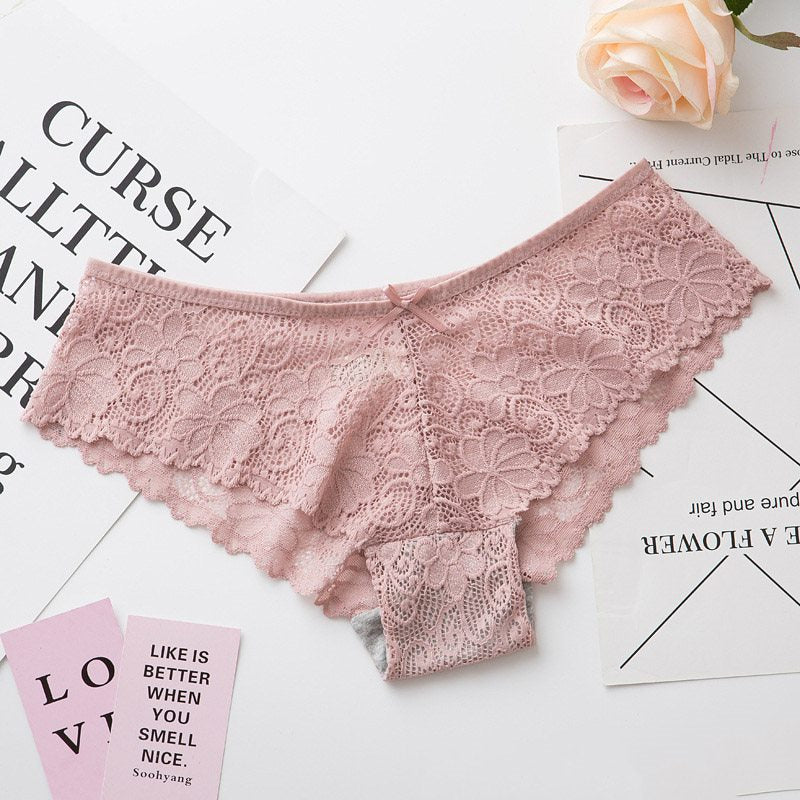 Delicate Floral Lace Panty with Scalloped Edges-Panty-Bellascena-Pink-S/M-bellascena
