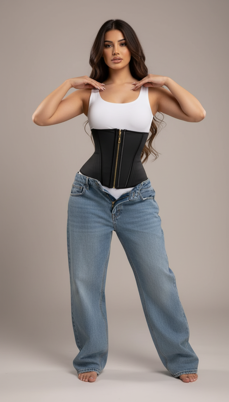 Double Compression Beige Synthetic Shapewear with Zipper-Shapewear-Bellascena-bellascena