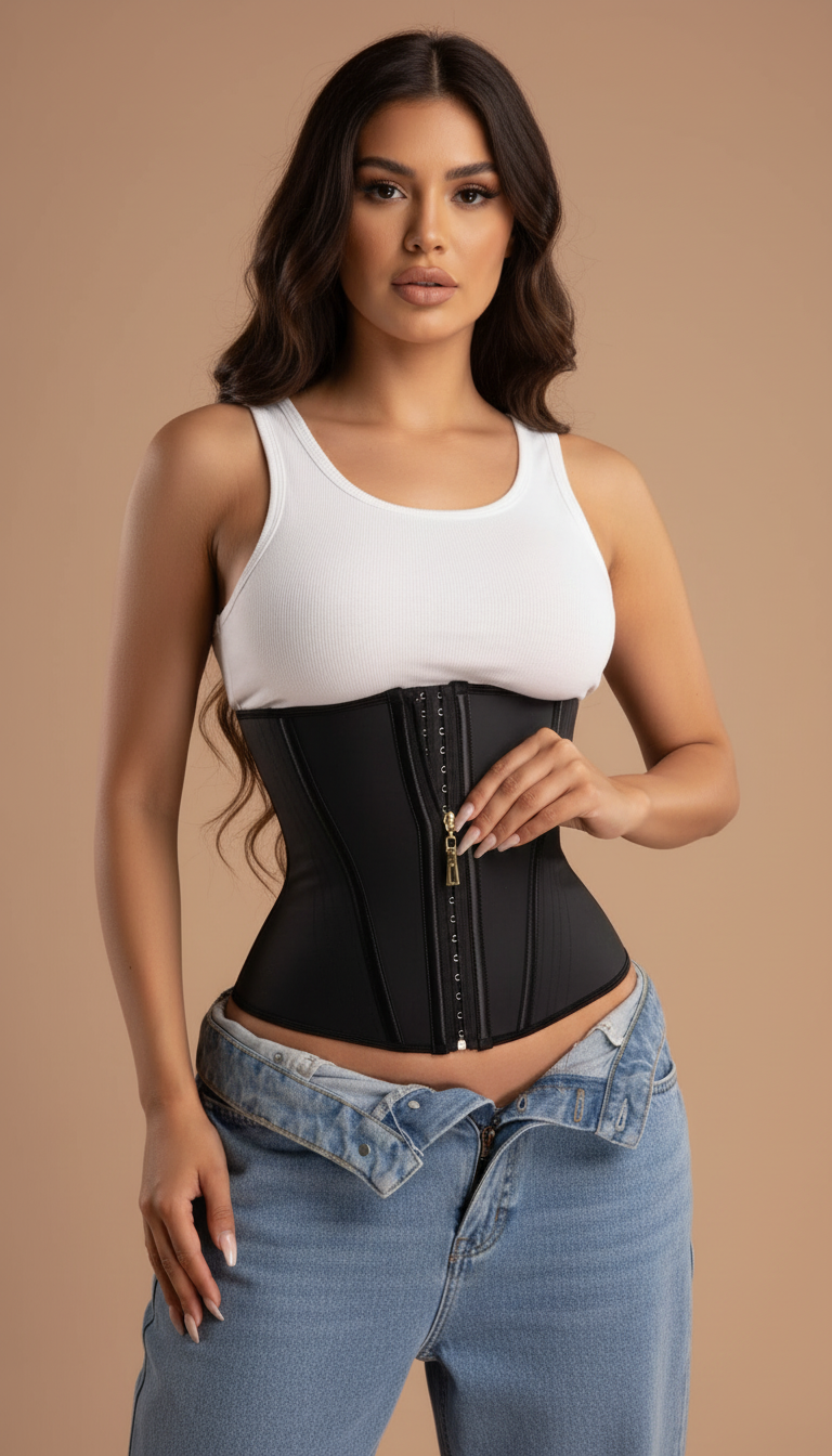 Double Compression Beige Synthetic Shapewear with Zipper-Shapewear-Bellascena-bellascena