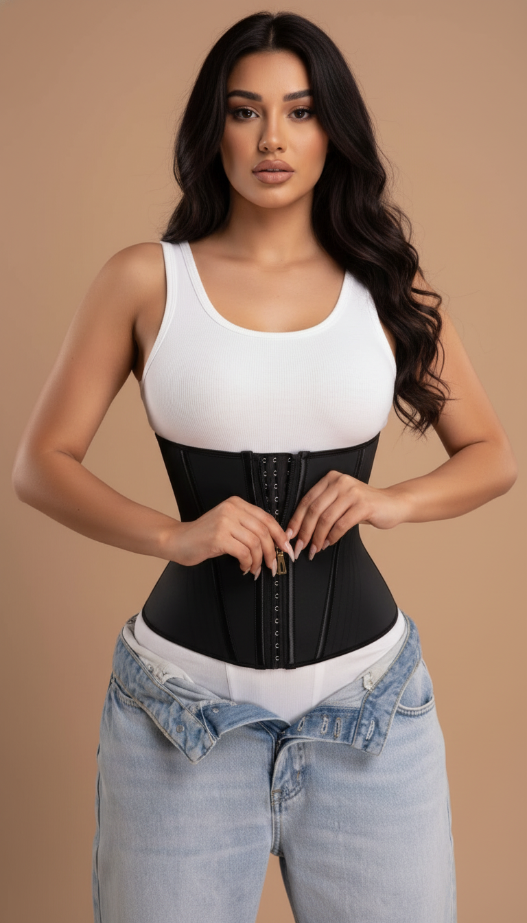 Double Compression Beige Synthetic Shapewear with Zipper-Shapewear-Bellascena-bellascena