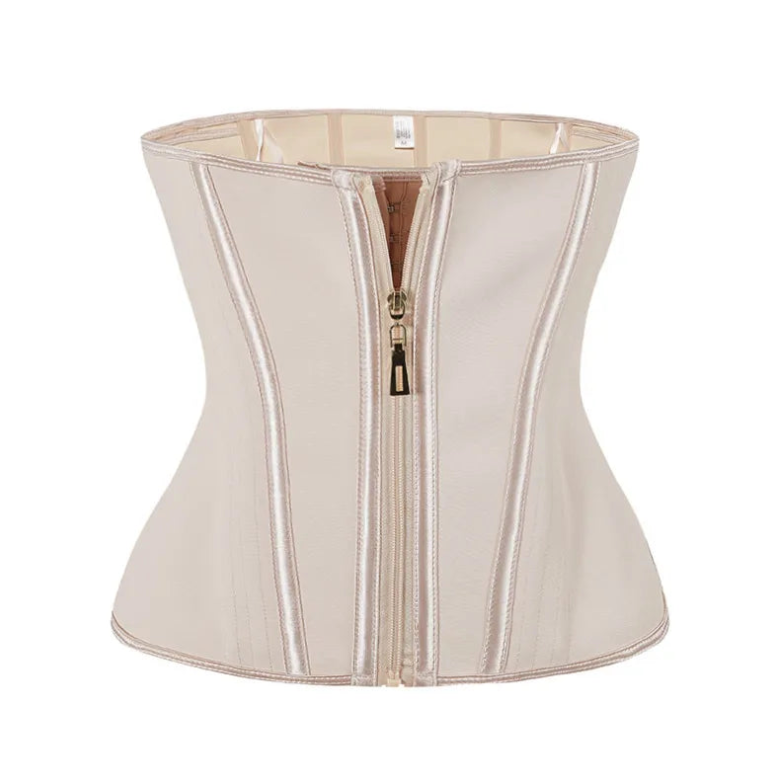 Double Compression Beige Synthetic Shapewear with Zipper-Shapewear-Bellascena-bellascena